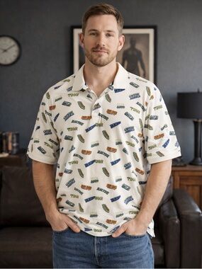 Marvel Men’s Polo Shirt All Over Print Comics Thor Hulk Cotton Size XL